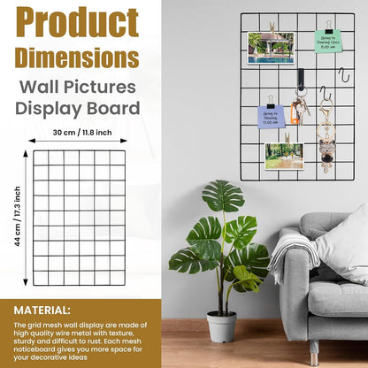 CIKLCIX Metal Grid Wall Panel, Wire Grid Photo Display Organizer, 17.3"×11.8" Gold Wire Board Grid Wall, Grid Picture Frame, 2-Pack Wire Mesh Memo Board With Clips and Hooks