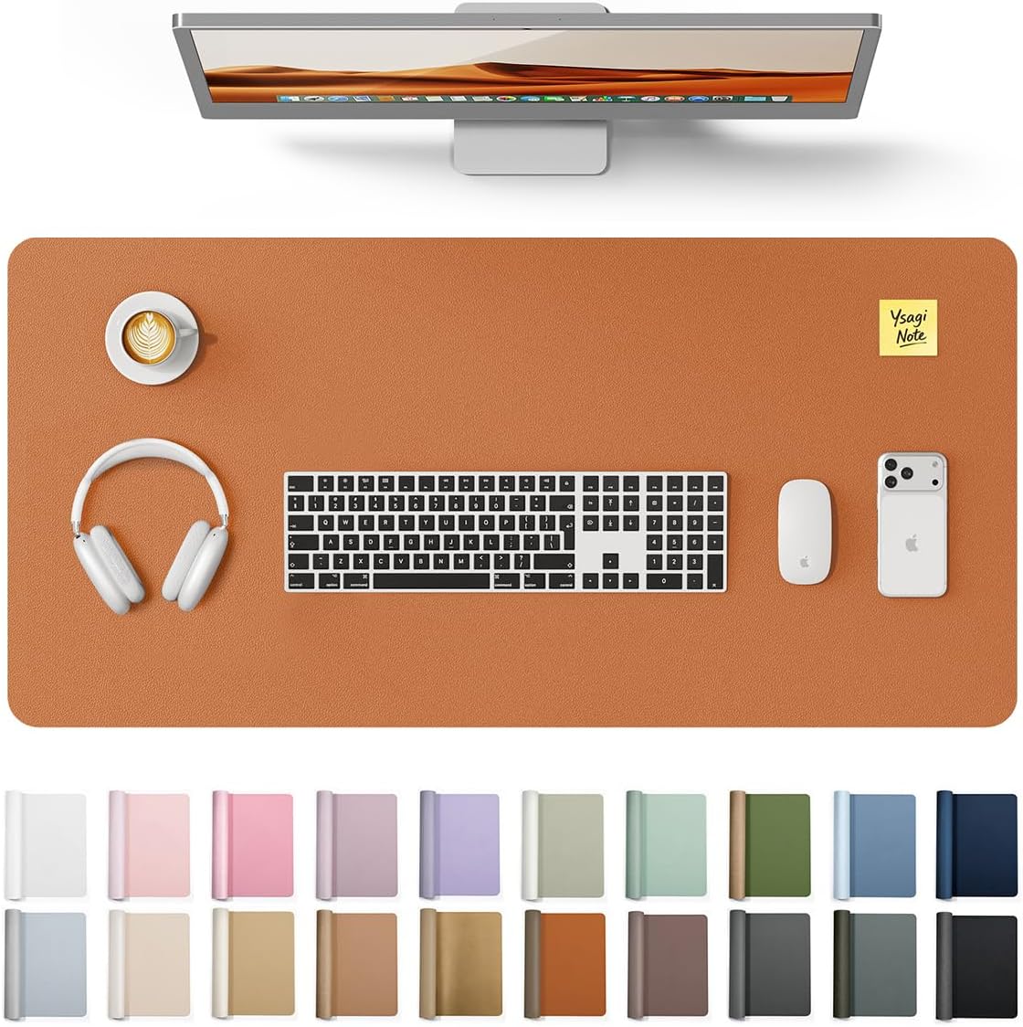 YSAGi Leather Desk Pad Protector, Large Mouse Pad, Non-Slip PU Leather Desk Blotter, Waterproof Writing Pad for Office and Home (31.5" x 15.8", Eggshell) - Colors B