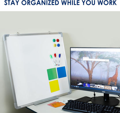 Whiteboard Set - Dry Erase Board 24 x 24 in with 1 Magnetic Eraser, 4 Dry Wipe Markers, 4 Magnets and 6 Magnetic Labels - Wall Hanging Reminder Kanban White Board for Home and Office (24x24 inch)
