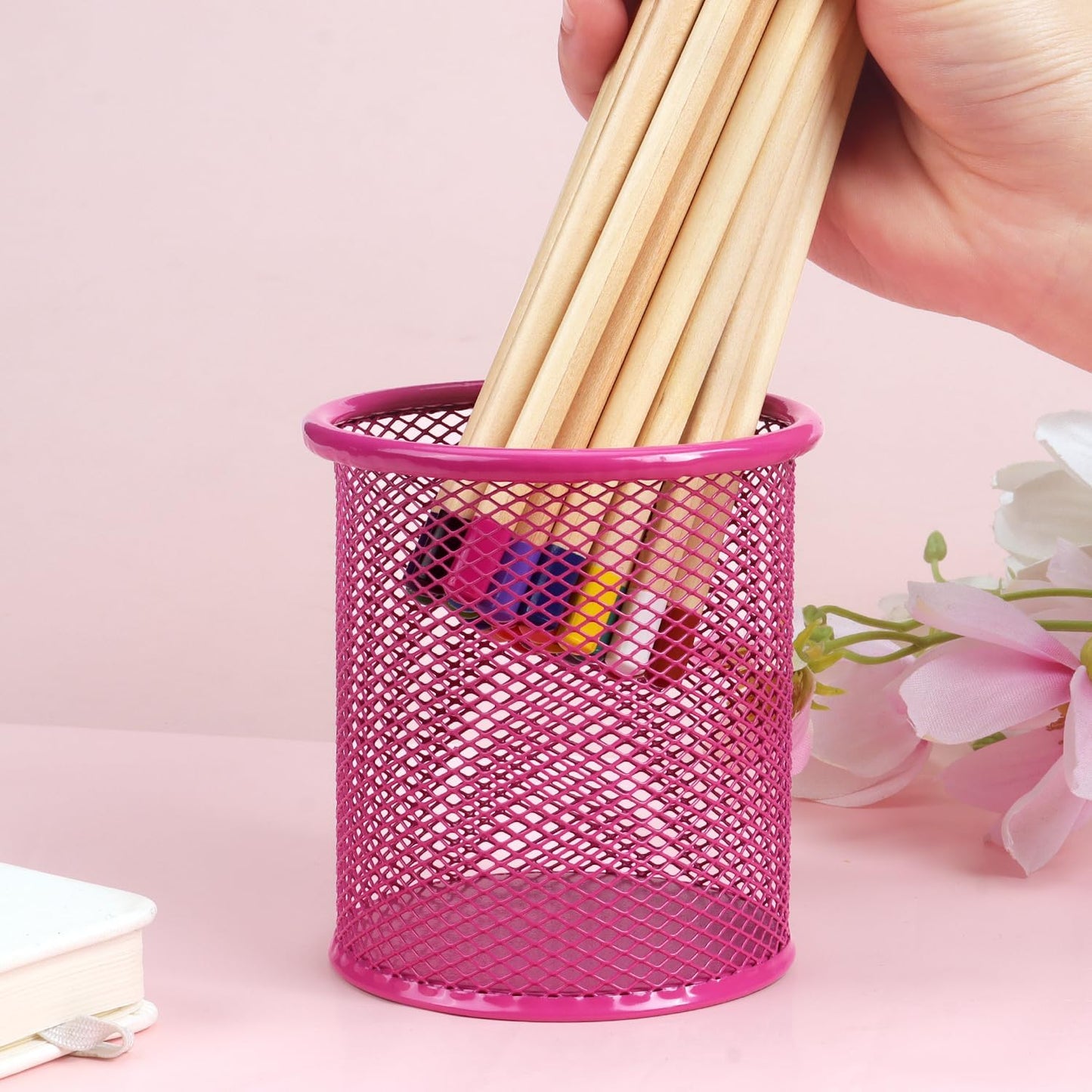 Tamaki Pen Holder Cup for Desk, Desk Organizer Wire Mesh Pencil Cup Holder for Desk Office Pen Organizer (Purple)