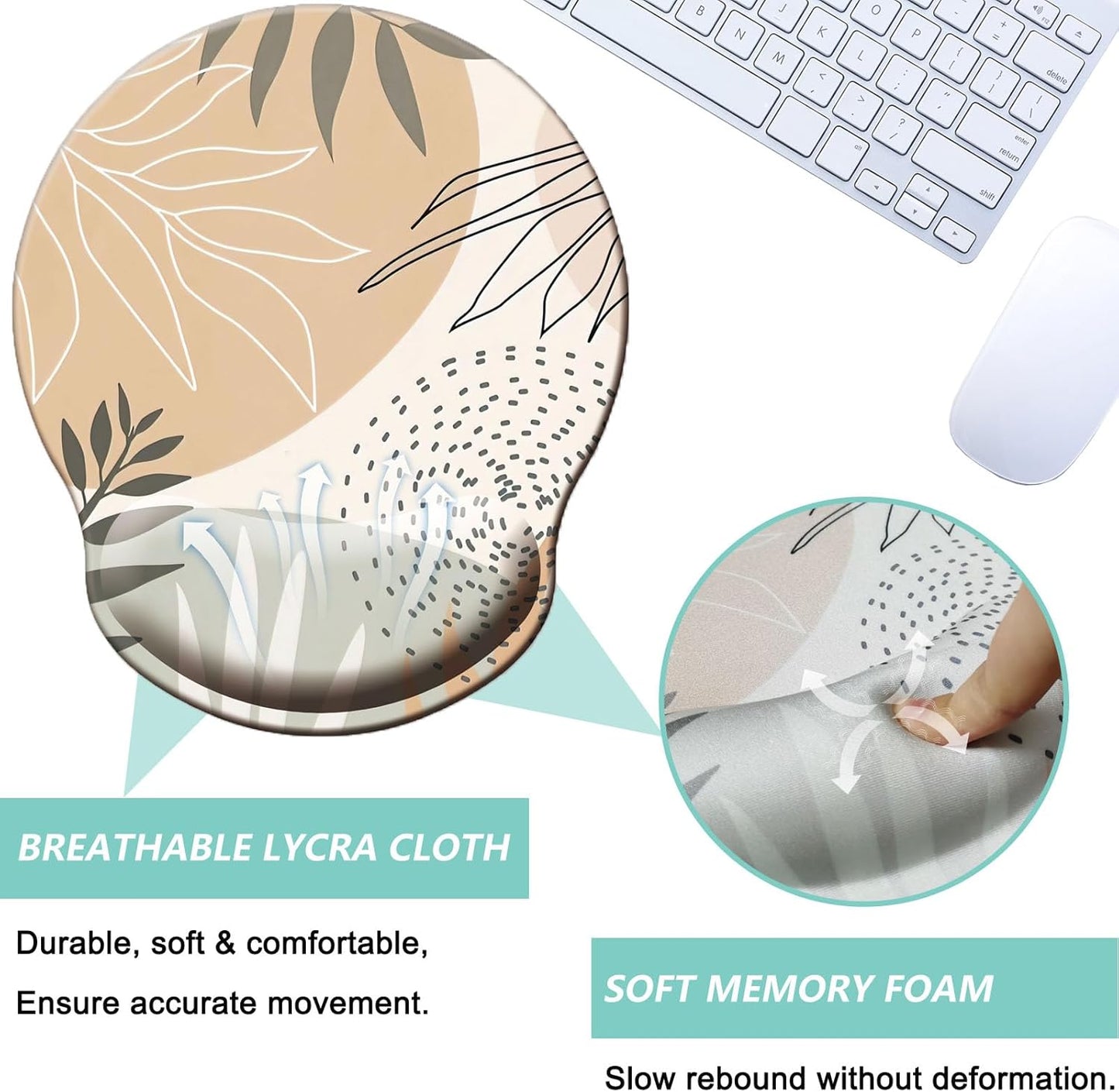 Mouse Pad with Wrist Support, Ergonomic Mouse Pad with Memory Foam Wrist Rest Cushion, Non-Slip Rubber Base Gaming Mice Pad for Home Office Computer Laptop, Flowers Grass