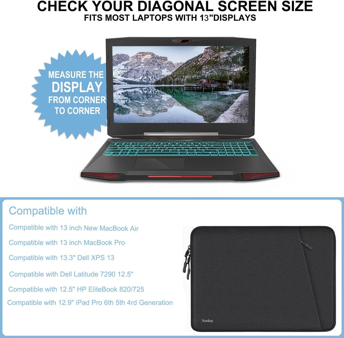 Laptop Sleeve Case 13.3 inch, Shockproof Protective Computer Cover with Accessories Pocket, Portable Laptop Bag Compatible with MacBook Air/Pro 13-13.3 inch, Compatible for MacBook Pro 14 inch, Black | Shockproof