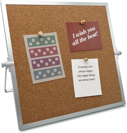 Desktop Cork Board, Double Sided Bulletin Board Message Board with 15 PCS Push Pins, Decorative Pin Board Perfect for Home School Office Decor
