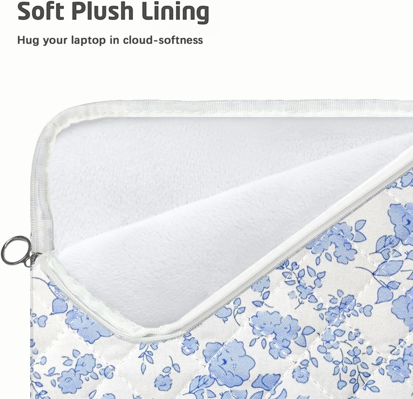 Puffy Laptop Sleeve 13 Inch Cute Quilted Laptop Protective Case Padded Floral Computer Sleeve for MacBook (A-Blue, 13 Inch)