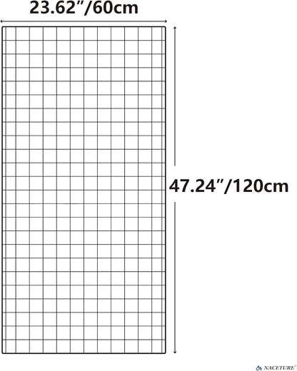 NACETURE Grid Wall Panels- 4 Pcs 2x4 ft Black Grid Wall Panel Display with 16 Gridwall Hooks & 10 S-Hooks, Space Saving Wire Mesh Panels for Retail, Garage, Home & Office Storage