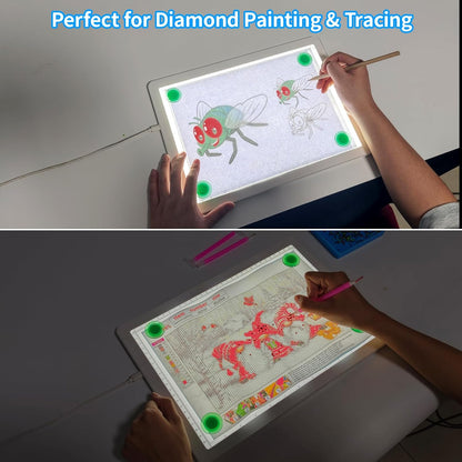 Phylosal Magnetic A3 Light Pad with Bag, Super Bright Light Box with Side Button, Diamond Art Light Board, Lightbox for Tracing and Drawing, USB Power Light Table for Sketching, Weeding Vinyl (White)