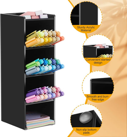 MotiMind Acrylic Pen Organizer Storage for 250 Markers Vertical Marker Organizer Acrylic Pen Display Holder for Office Desk Desktop Stationery Pencil Storage, Clear, 13 x 4 x 12.4 Inch