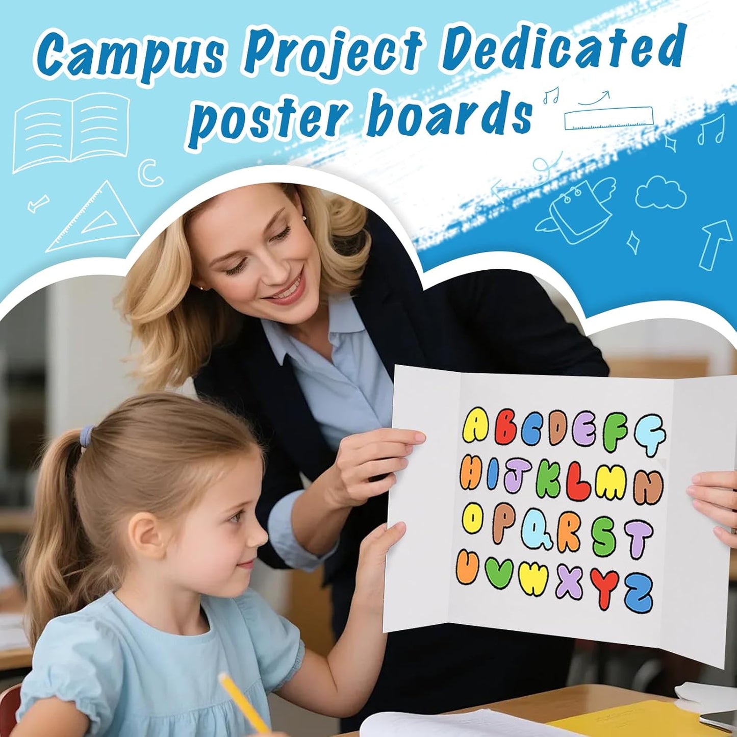 4 Pcs Small Trifold Poster Board, 21.4" x 14" Presentation Board, with Double Sided Tapes and Cardboard, White Corrugated Project Boards/Display Board for School Project/Science Fair Display Boards
