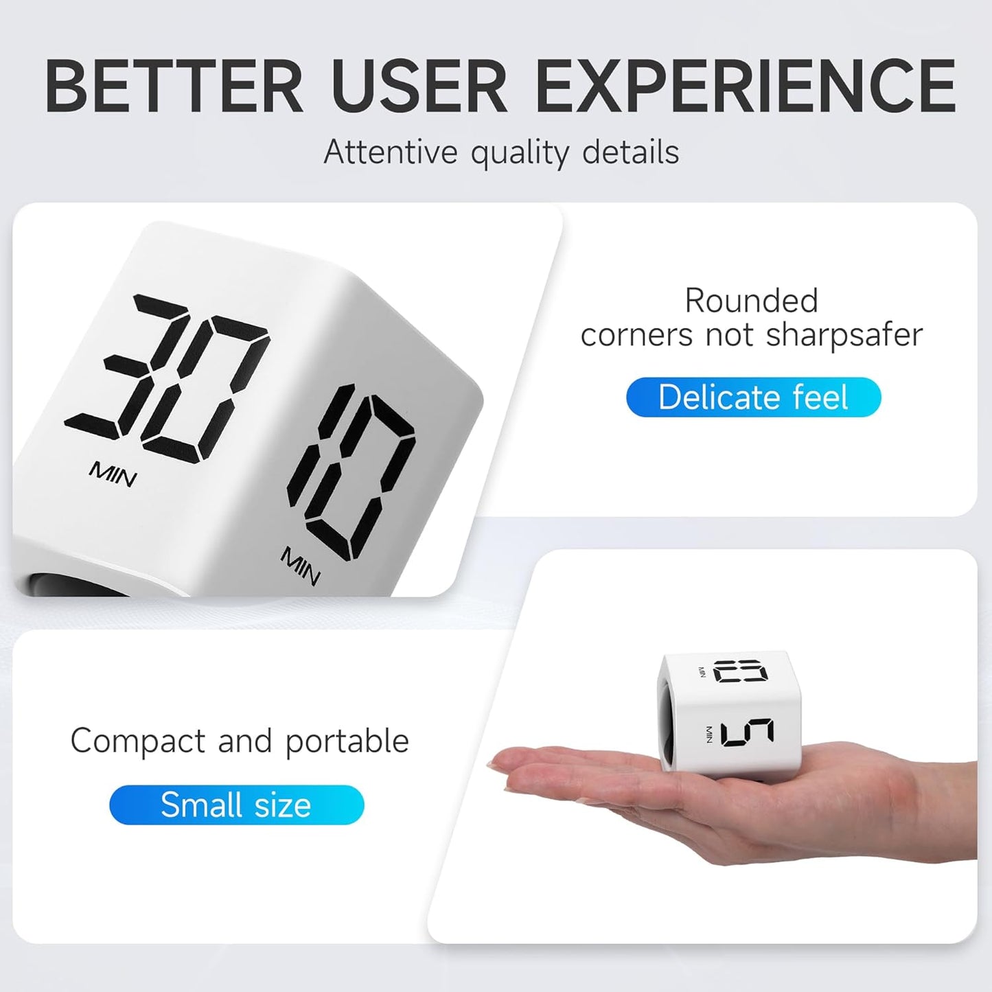 Productivity Timer 1, 5, 10, 30, 60 Minutes Preset, Desk Cube Timer with Gravity Sensor/Mute/Vibration for ADHD, Work, Study, Kitchen, Back to School (Wood Grain)