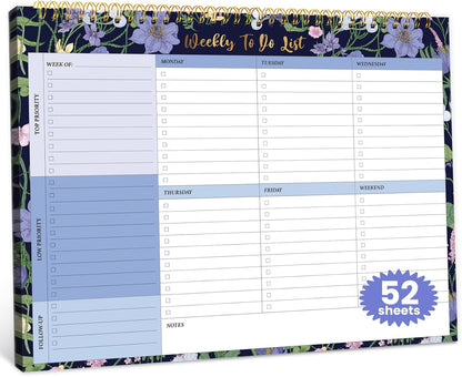 Weekly To Do List Notepad with 52 Undated Sheets（8.5"×11"）- Undated Weekly Planner Notepad for Office Desk Accessories and Supplies - Midnight Lilac