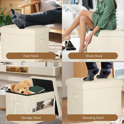 BelugaHelper Storage Ottoman Foot Rest Stool, Foldable Leather Footstool Storage Bench with Thicker Foam Padded Seat. Foot Rest Under Desk for Living Room Bedroom 350 lbs, 17x13x13 in, Brown