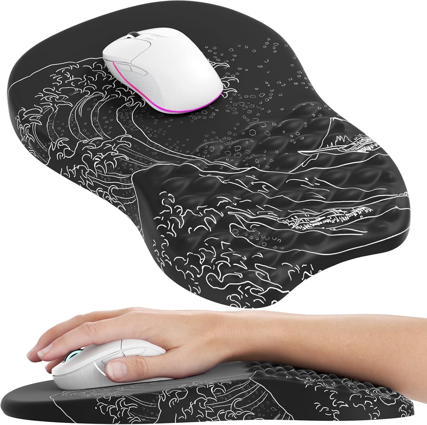 MROCO Ergonomic Mouse Pad with Wrist Support, Memory Foam Wrist Rest Mouse Pad, Non-Slip Base, Smooth Surface for Office & Home, Black