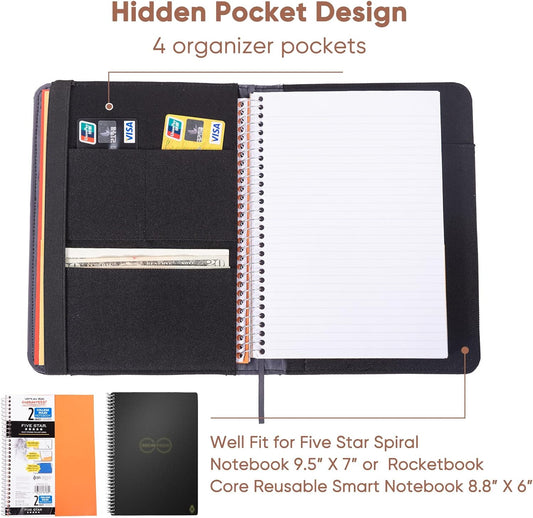 Journal Notebook Cover for Work, Journaling Notebooks Protector - Portfolio Organizer Compatible with Rocketbook Fusion, with Pen loop, Business Card Holder, File Pocket for accessories