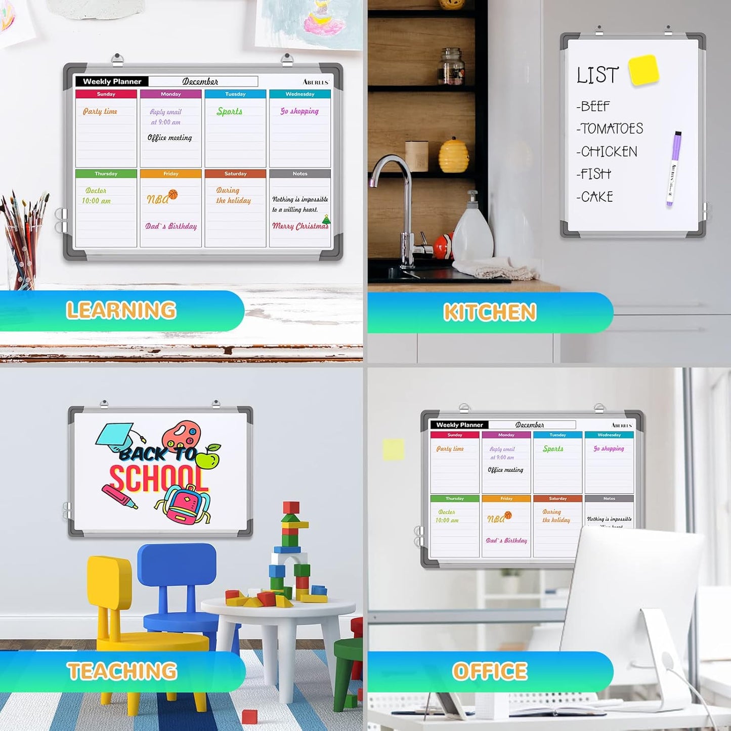 Small Weekly Calendar Dry Erase Whiteboard for Wall, 16" x 12" Magnetic Dry Erase Board, Hanging Double-Sided White Board, Portable Board for List, Kitchen, Planning, Memo, Home, Office