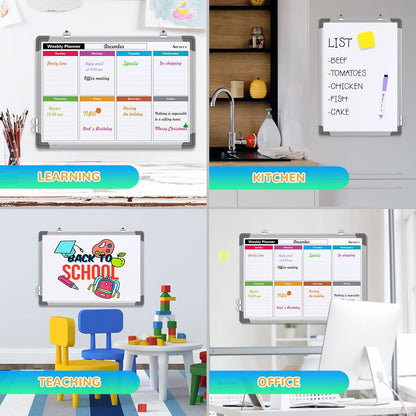Small Weekly Calendar Dry Erase Whiteboard for Wall, 16" x 12" Magnetic Dry Erase Board, Hanging Double-Sided White Board, Portable Board for List, Kitchen, Planning, Memo, Home, Office