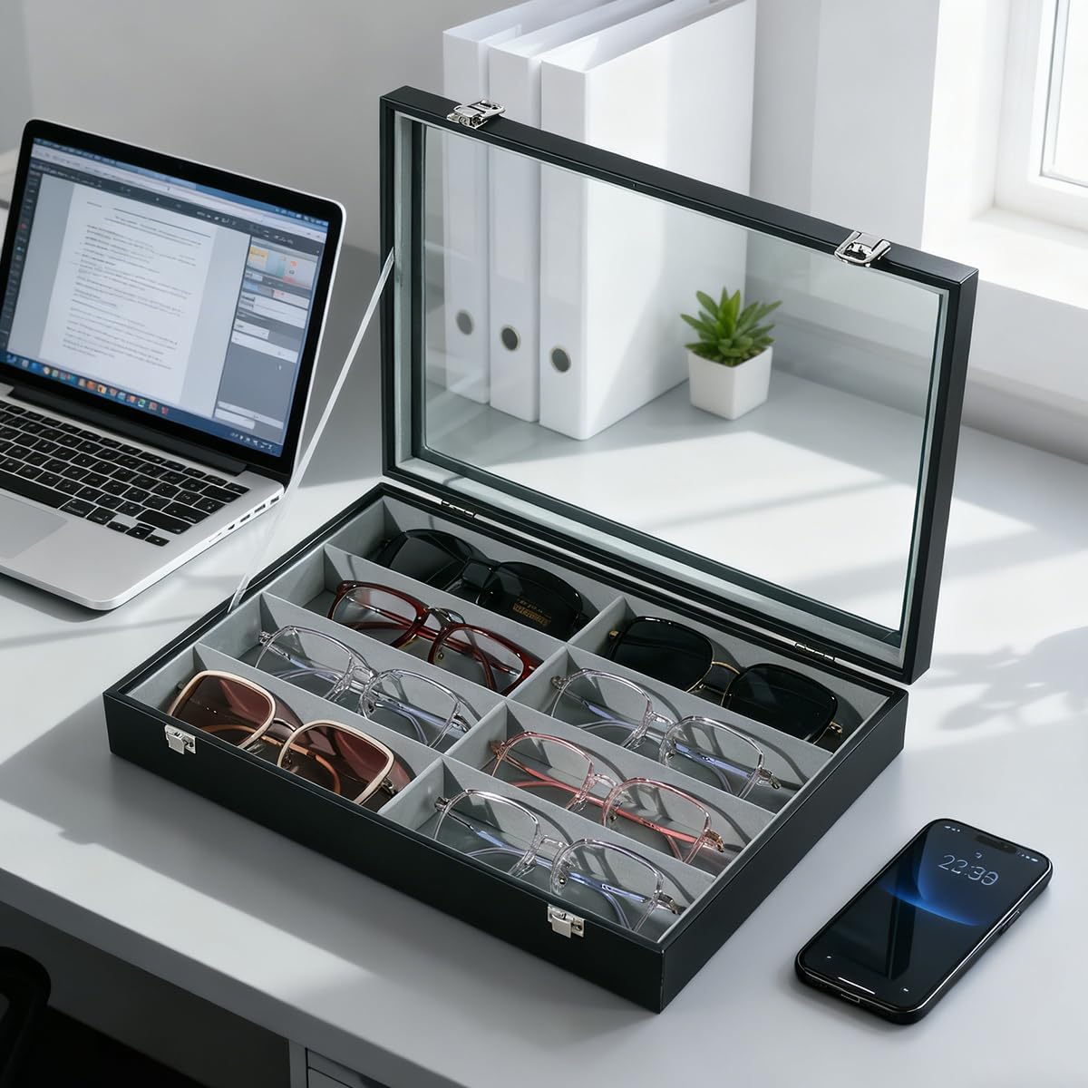 Glasses Holder Box Drawer Sunglass Organizer for Men Clear Storage Case 8 Slot Multiple Reading Glasses Display