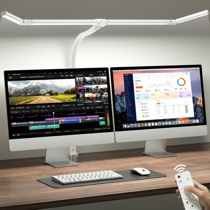 ONEMIX 42" LED Desk Lamp with Clamp, Architect Desk Light with Remote, Adjustable 4-Segment Bar, 1800LM Bright, Eye-Caring Desk Lamp for Home Office, Reading, Study, Dual Monitors, Workbench(Black)
