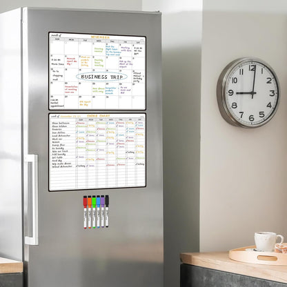 JPRO Magnetic Weekly Calendar and to Do List for Fridge - 8.5" x 6.5" Weekly Meal Planner for Refrigerator and Dry Erase Daily to-Do List -6 Markers Included!
