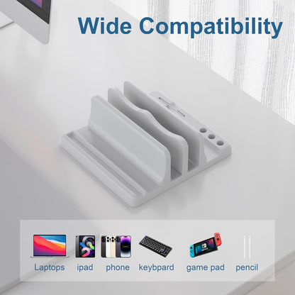 Vertical Laptop Stand Holder - Adjustable ABS Plastic Laptop Holder Vertical, Space-Saving 4 in 1 Compatible with All MacBook Pro Air, Mac, HP, Dell, Microsoft Surface (Black)