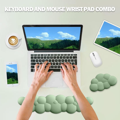 Keyboard Wrist Rest Pad Set, Leaf Shape PU Leather Memory Foam Wrist Cushion Support,Mouse Wrist Rest Pad,Non-Slip Wrist Support for Easy Typing Pain Relief, Green Leaf