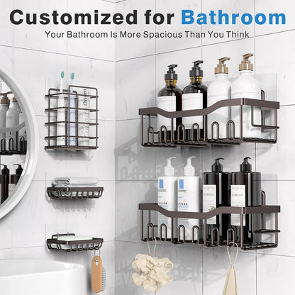 EUDELE Adhesive Shower Caddy, 5 Pack Rustproof Stainless Steel Bath Organizers With Large Capacity, No Drilling Shelves for Bathroom Storage & Home Decor