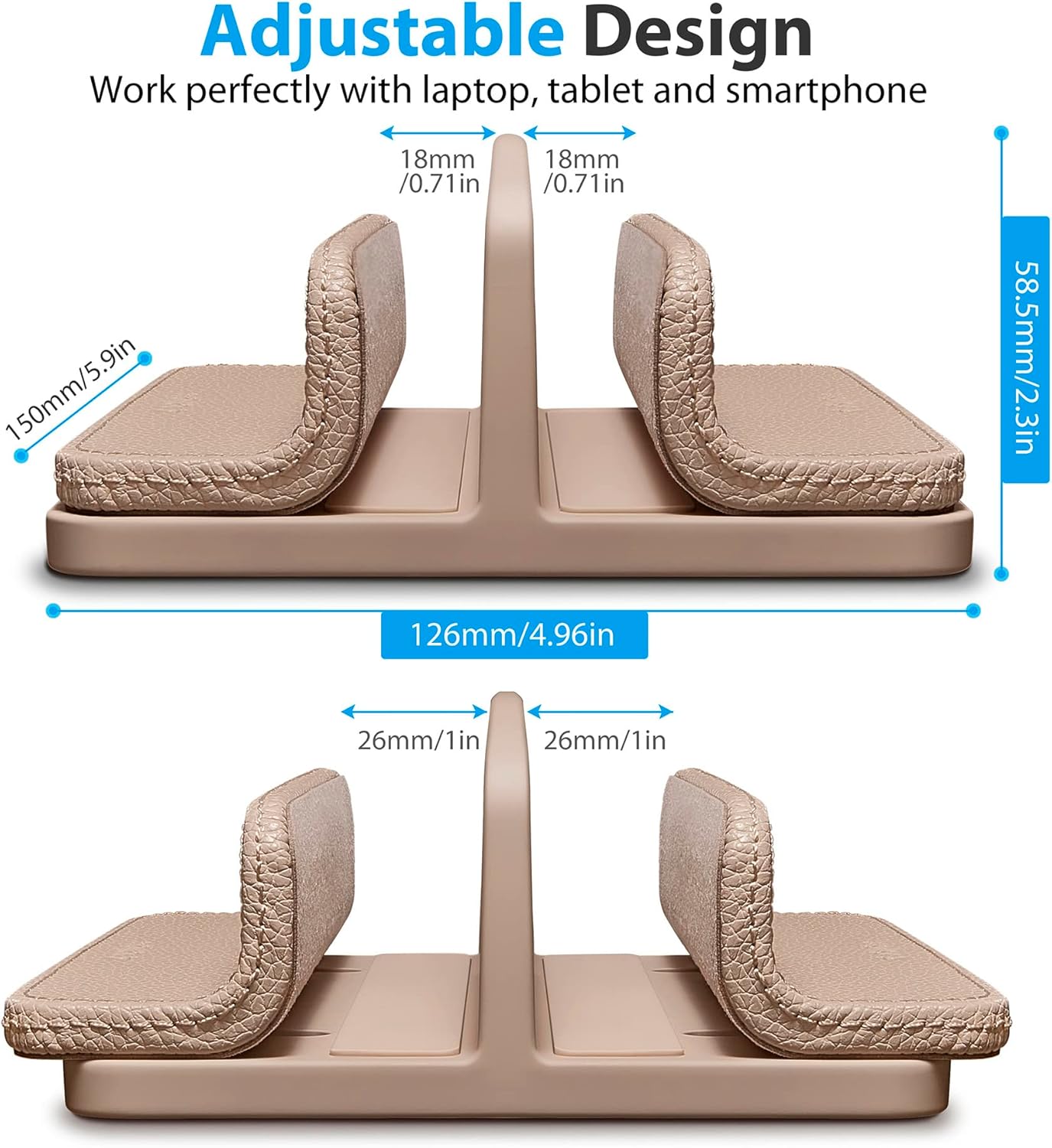 Leather Vertical Laptop Stand,Dual Laptop Holder Stand,Laptop Organizer with Adjustable Dock (18-26mm/0.7-1 in) for All MacBook/Tablet/Surface/Dell/iPad (Apricot)