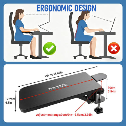 Arm Rest for Desk Elbow Support Black 9.57 x 4.8 Inch,Foldable Computer Desk Armrest Extender Tray,Ergonomic Relieve Stress,Eliminate Pain,Reduce Office Occupational Chronic
