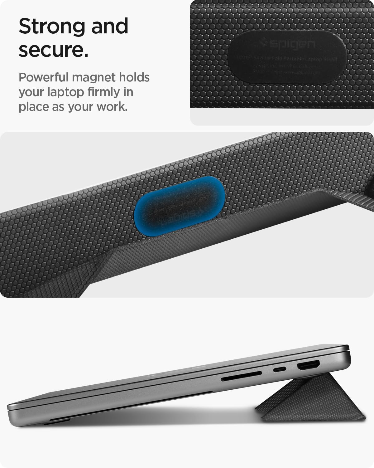 Spigen Slim Fold Portable Laptop Stand Keyboard Riser Foldable Ergonomic Angle Lift Anti-Slip Compatible with MacBook Neo, MacBook Air, MacBook Pro 11"-16" and iPad/Air/Pro and More - Black (LD201-S4)