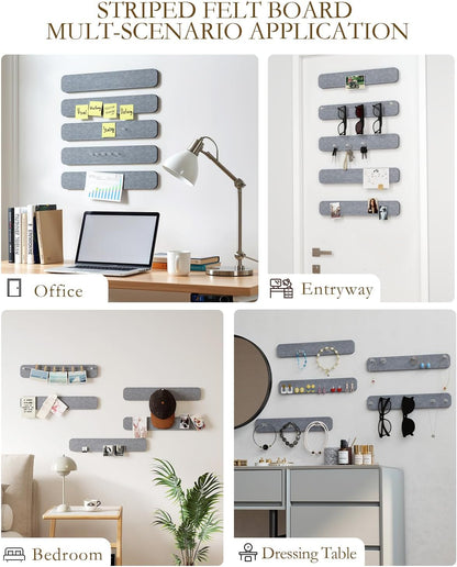 JBER Felt Strip Board 5 Pack 13"x2", Cork Board Alternative Pin Bulletin Board, Self-Adhesive Vision Board with 25 Push Pins for Walls, Office & Home Decor(Light Camel)