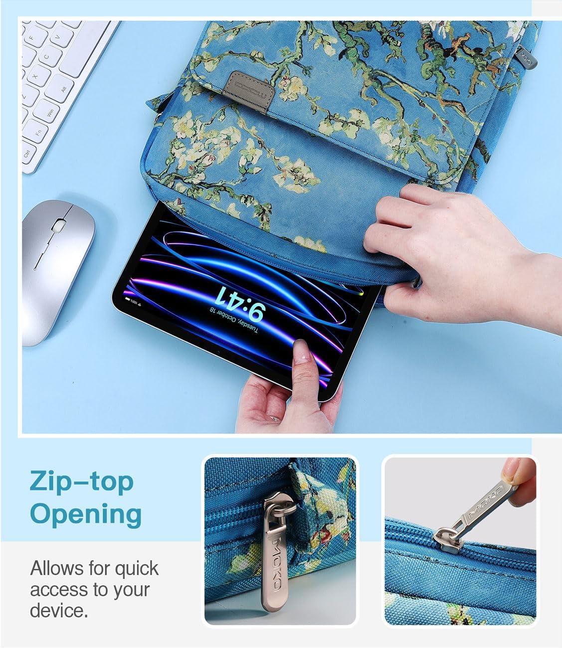 MoKo 13 Inch Tablet Sleeve Bag, Fits with 13 Inch New iPad Pro M5 & Air M4/M3, iPad Pro 12.9 M2&M1,Surface Laptop Go 12.4,Galaxy Tab S8+/S9+ 12.4,Handle Carrying Case with Shoulder Strap,Black &Gray