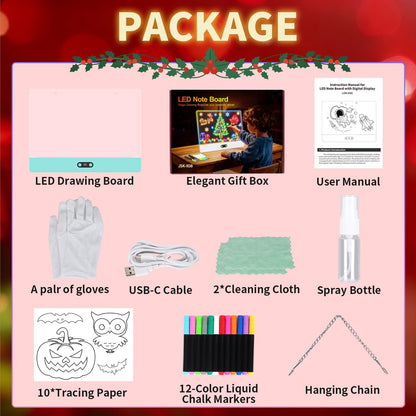 Rechargeable LED Drawing Board for Kids, 16" Light Up Acrylic Dry Erase Led Note Board with Stand, 11 Light Effects Drawing Tablet, Birthday Holiday Toy Gifts for Kids, 12 Markers (White)