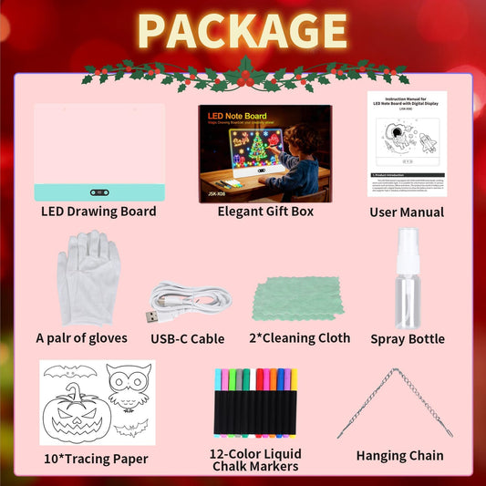 Rechargeable LED Drawing Board for Kids, 16" Light Up Acrylic Dry Erase Led Note Board with Stand, 11 Light Effects Drawing Tablet, Birthday Holiday Toy Gifts for Kids, 12 Markers (White)