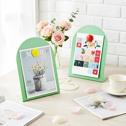 Shimeyao 2 Pcs Pink Magnetic Bulletin Board for Tabletops with 8 Magnets 10x7 Inch Memo Display Easel Stand for Home Office School Kitchen Table Supplies (Arched)