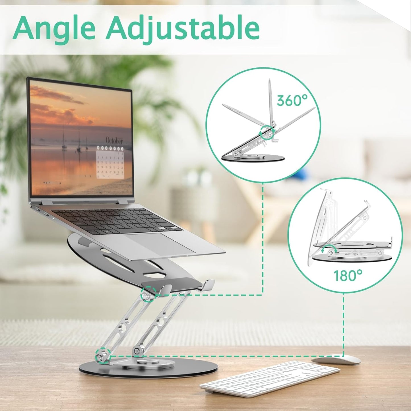 Laptop Stand for Desk Adjustable Computer Stand with 360 Rotating Base Ergonomic Laptop Riser Mount for Desk Foldable Protable Computer Desk Fits with MacBook Pro Air, Rectangle