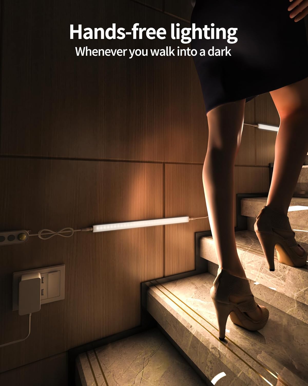 Plug-in Under Cabinet Lighting, Dimmable Under Counter Lights for Kitchen, 2pcs 12 Inch, Warn White 3000K Linkable USB Led Closet Light, Wired Indoor Night Lights Bar for Desk,Sink,Workbench