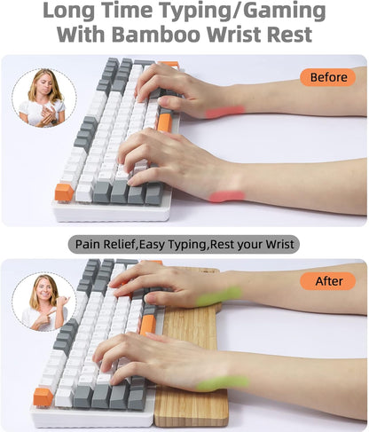 Bamboo Keyboard Wrist Rest for Computer Keyboard, Ergonomic Mechanical Keyboard Wrist Rest, Hard Wrist Rest for Pain Relief, Anti-Slip Keyboard Rest Pad for Laptop/PC Gaming/Mac (68-Key)