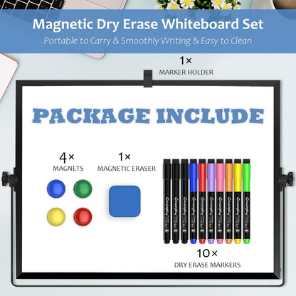 GMAOPHY Dry Erase White Board, 16inX12in Large Magnetic Desktop Whiteboard with Stand, 10 Markers, 4 Magnets, 1 Eraser, Portable Double-Sided White Board Easel for Kids Memo to Do List Desk School