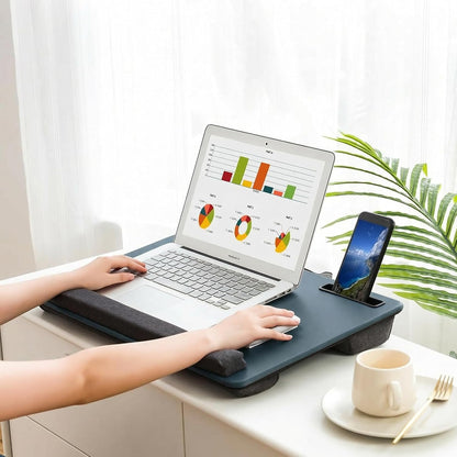 Lap Desk Home Office Lap Desk Portable Laptop Desk for Left Right - Handers with Whole Mouse Pad Wrist Pad Dual Cushion Phone Tablet Slots Fits Up to 17 Inch Laptops