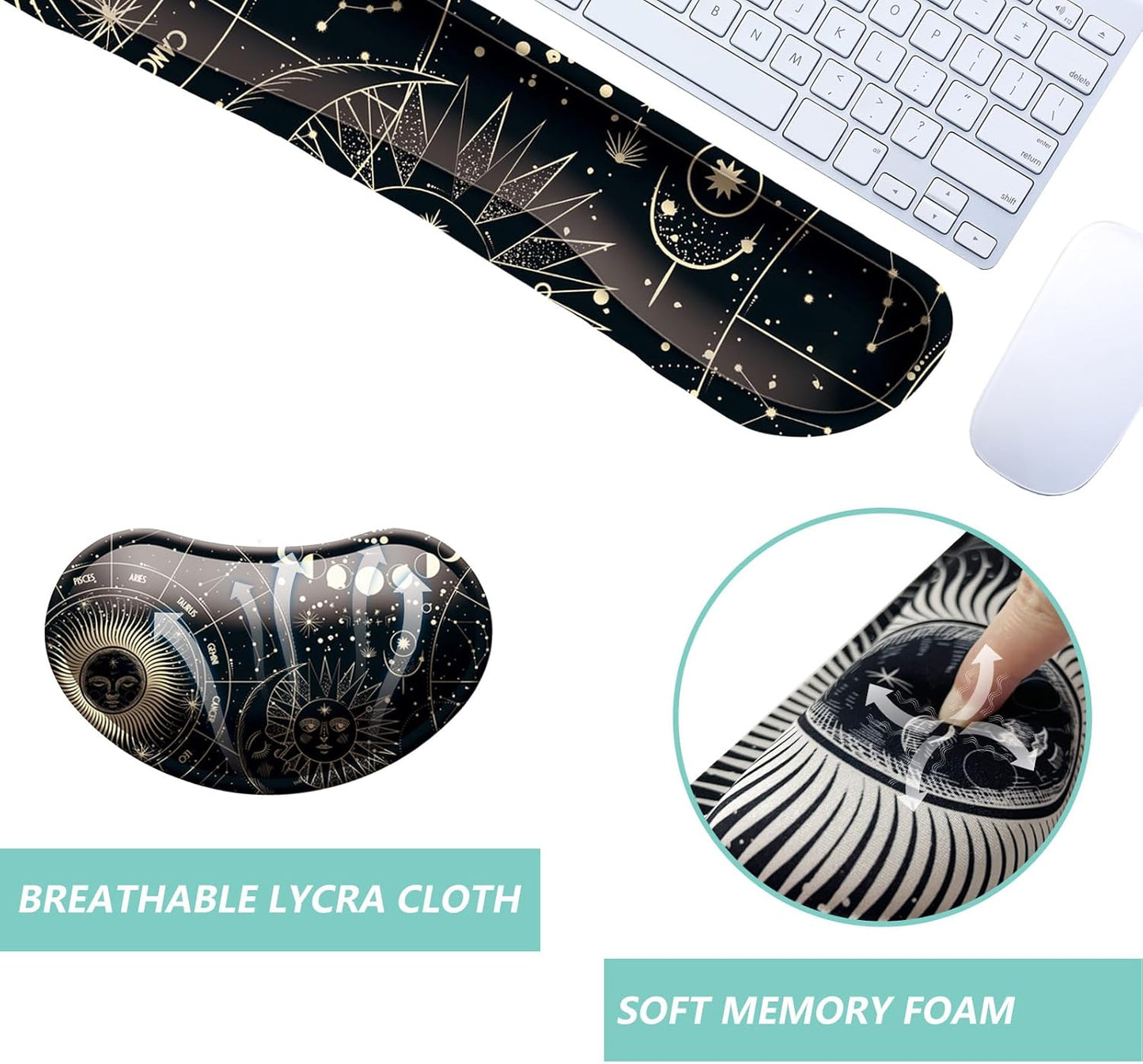 Keyboard Wrist Rest Mouse Wrist Support Set, Memory Foam Wrist Rest Pad for Computer Laptop Keyboard Mouse, Ergonomic Wrist Cushion Support for Typing Pain Relief, Gaming Home Office, Flowers Grass