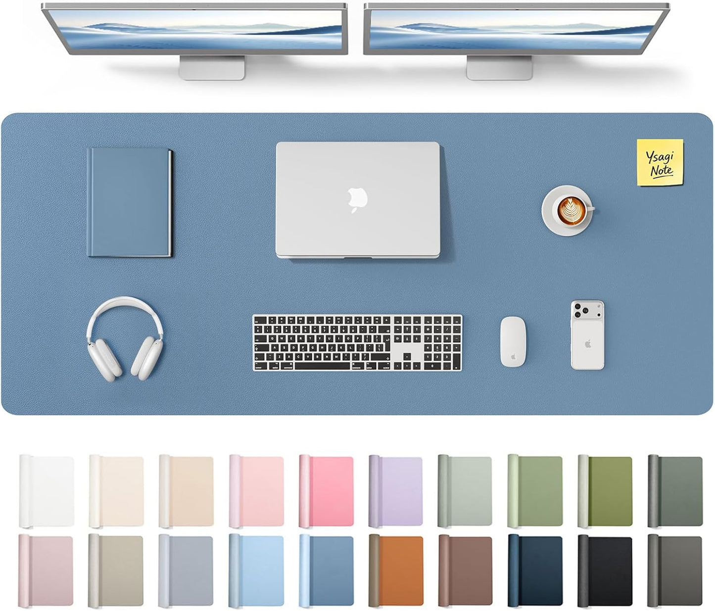YSAGi Leather Desk Pad Protector, Office Desk Mat, Large Mouse Pad, Non-Slip PU Leather Desk Blotter, Waterproof Laptop Desk Writing Pad for Office and Home (23.6" x 13.8", Eggshell) - Colors A