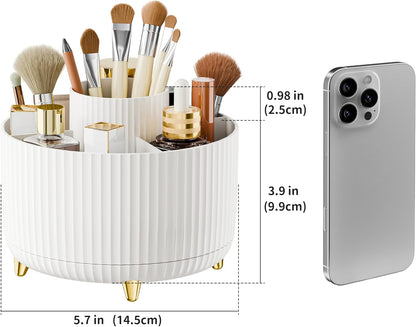 fanado 360° Rotate Makeup Brush Holder Organizer, Makeup Organizers Countertop, Makeup organization and Skincare Storage for Vanity, Desktop, Bathroom (White)