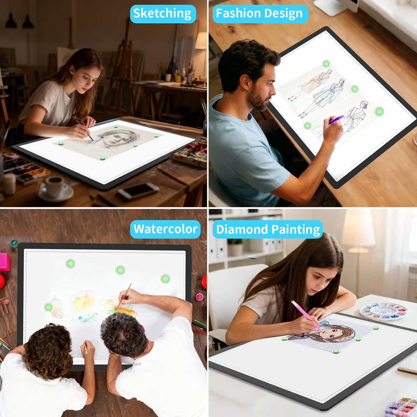 Phylosal Rechargeable A4 LED Light Pad with Built-in Stand, Magnetic Tracing Light Box for Drawing, Diamond Art Light Board with Side Button, Super Bright Light Table for Diamond Painting, Sketching