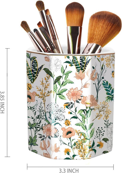 Pen Holder, Pencil Holder for Desk, Marble Desk Organizer Cute, Durable Ceramic Pencil Cup, Decorative Makeup Brush Holder Cup, Stationery Holder for Office, Home, Gray Marble