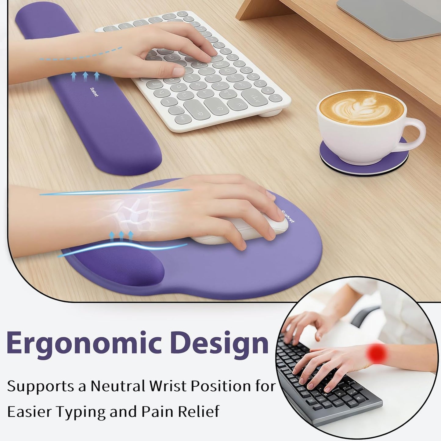 Sushret Mouse Pad and Keyboard Wrist Rest, 3-in-1 Gel Memory Foam Ergonomic Mouse Pad with Wrist Rest Set,Gaming Mousepad Arm Cushion Support for Computer Office Desk Accessories Cute Setup,Sage Green