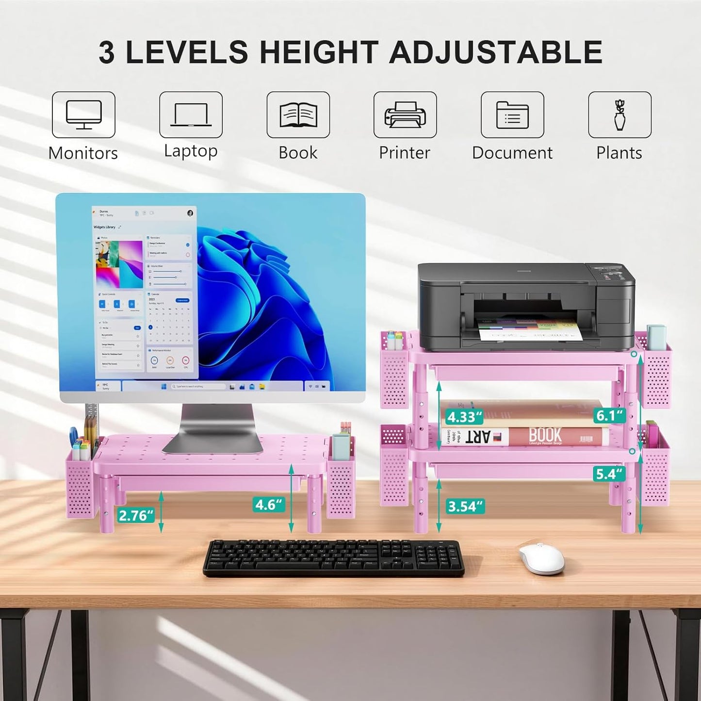 WALI Monitor Stand Riser with Drawer and 2 Pen Holders, Desk Organizers and Accessories for Computer, Printer, Laptop Stand for Home Office Supplies, (PTT004-B), 1 Pack, Black