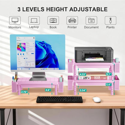 WALI Monitor Stand Riser with Drawer and 2 Pen Holders, Desk Organizers and Accessories for Computer, Printer, Laptop Stand for Home Office Supplies, (PTT004-B), 1 Pack, Black