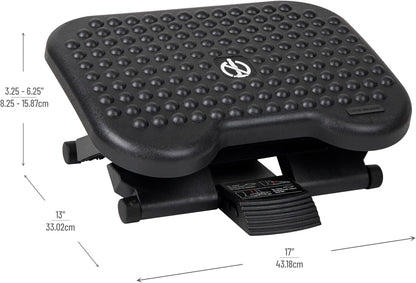 Mind Reader Foot Rest, Under Desk at Work, Ergonomic, Height Adjustable, Office, Plastic, 17"L x 13"W x 6.25"H, Black