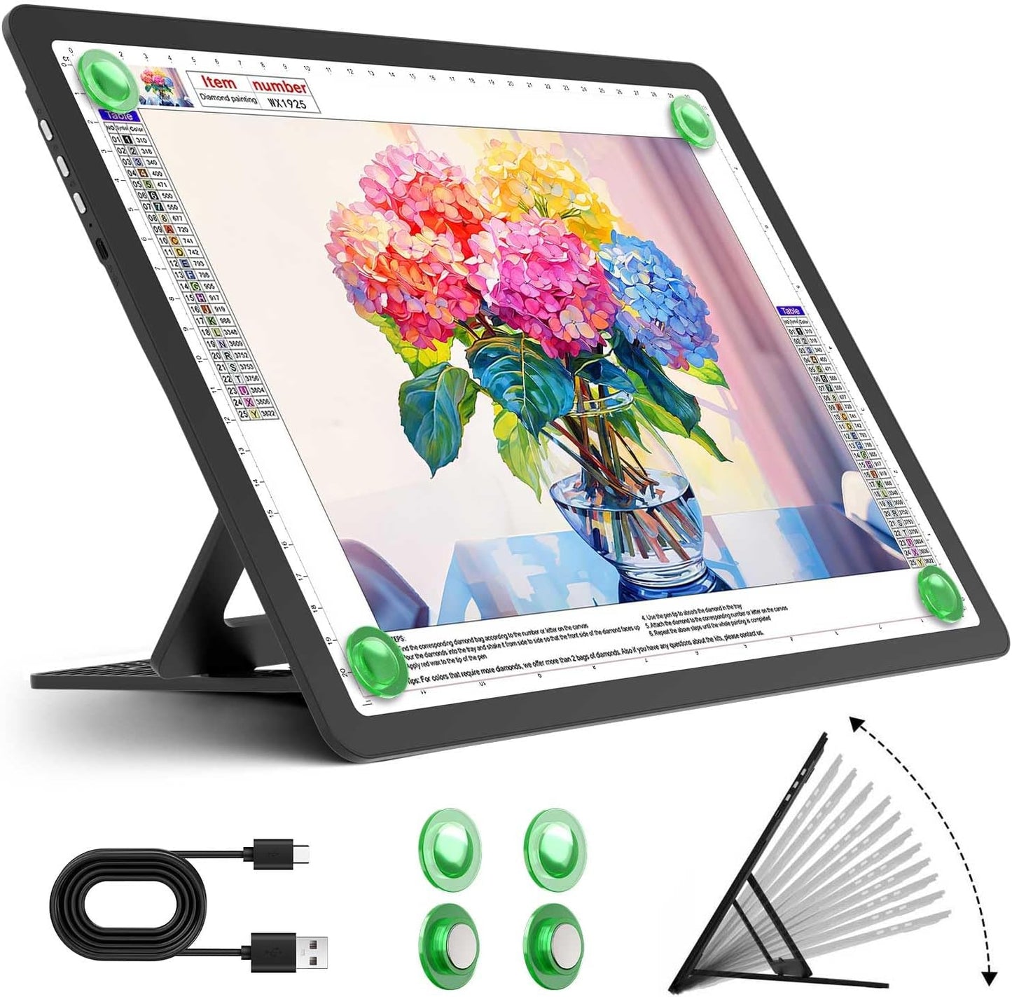 Zocelight Rechargeable A3 Light Board with Built-in Stand & Bag,Super Bright Magnetic Light Box for Tracing,Wireless Light Pad for Diamond Painting,Side Buttons,LED Light Table for Drawing,Sketching