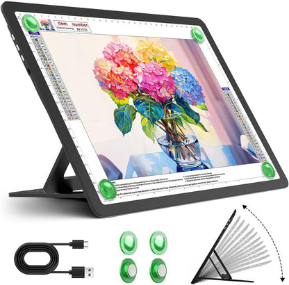 Zocelight Rechargeable A3 Light Board with Built-in Stand & Bag,Super Bright Magnetic Light Box for Tracing,Wireless Light Pad for Diamond Painting,Side Buttons,LED Light Table for Drawing,Sketching