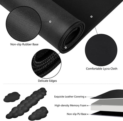JIKIOU Angel Wing Wrist Rest Ergonomic Memory Foam Wrist Rest for Computer Keyboard Mouse Set, Cute Leather Keyboard & Mouse Support with PU Anti-Slip Base Waterproof White